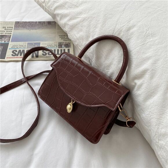 2/$30 Ladies Crocodile Faux Leather Brown Handbag   - Picture 1 of 7